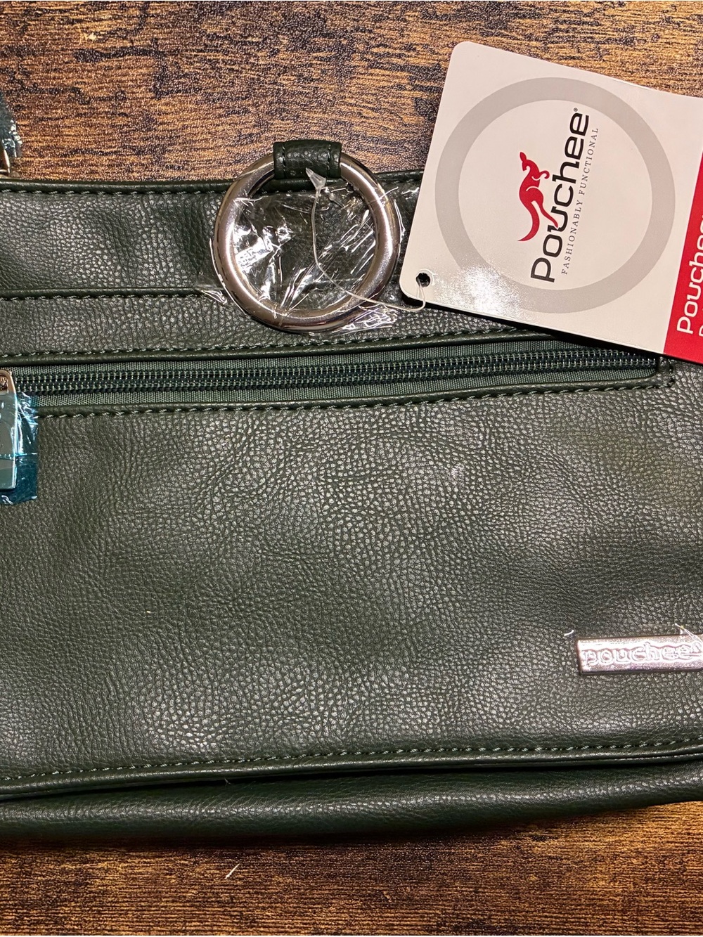 Pouchée Kale Green Crossbody Bag with Ring Accent